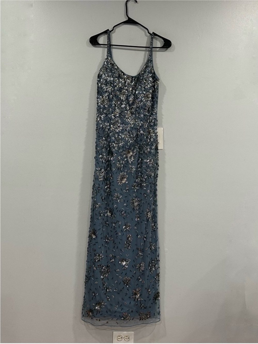 Mac Duggal 5477 Slate Gray Floral Embellished Scoop Neck Evening Gown Sz 4 NEW - Picture 2 of 8